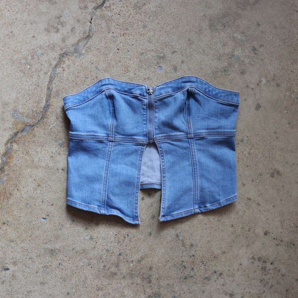 y2k Denim Cutout Tube Top Zipper Western American Eagle Size M